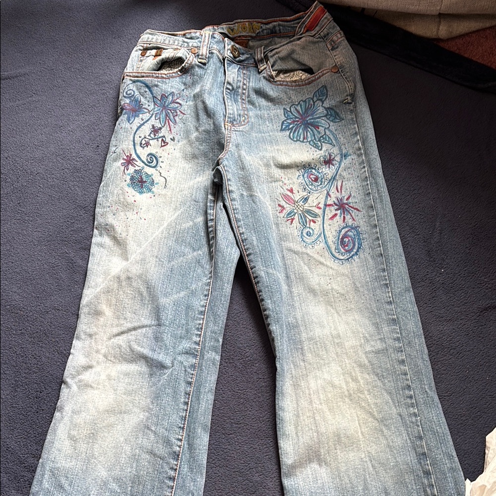 Well Worn Blue Floral Women's Flare Jeans